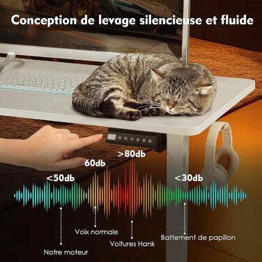 Електричний регульований стіл Pachira 120x60 см з пам'яттю та LED-дисплеєм, з гачками та кабелеуправлінням, ергономічний для дому/офісу, білий