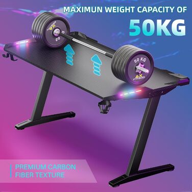 Ігровий стіл Himimi 160x70 см з LED-підсвічуванням, чорний, з коробкою для кабелів, тримачем для напоїв та гачком для навушників