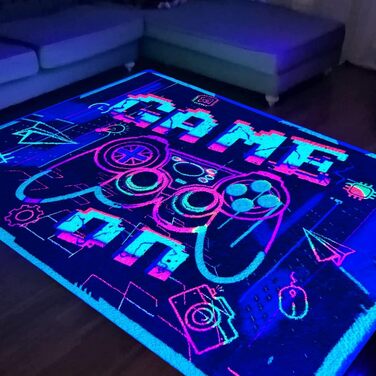 Ігровий килимок HOLAVIDA Neon, 3D Black Light UV реактивний, не ковзає, світиться в темряві, 180x120см