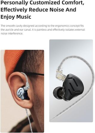 Навушники-вкладиші KZ Zax, 16 одиниць, HiFi, Hybrid IEM, Цинковий сплав, знімний кабель, Чорний, Мікрофон