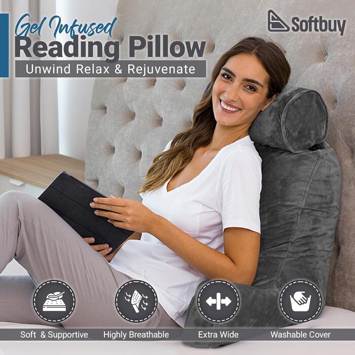 Велике читальне крісло-подушка Softbuy 78,7 см з підголовником, регульована XL-подушка для ліжка, м'яке крісло для дорослих з підлокітниками, ідеально для читання та відпочинку, велике X-Large
