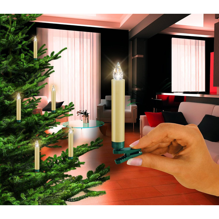 Krinner Classic: 10 LED-свічок на ялинку без дротів, IR-пульт, ефект мерехтіння, кольору слонова кістка