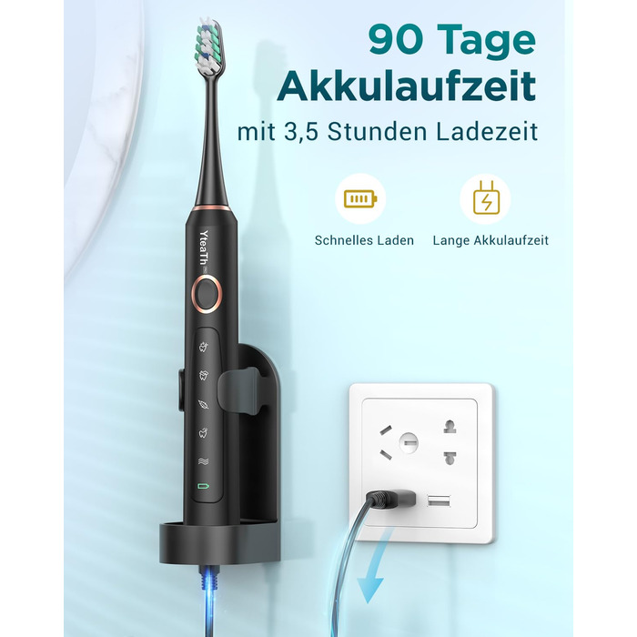 Електрична зубна щітка звукового типу для дорослих та дітей з 8 насадок та 5 режимами. 90 днів роботи від акумулятора, таймер 2 хвилини, дорожній футляр