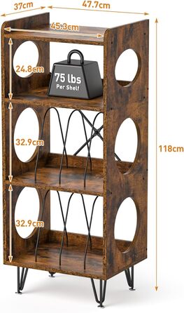 Стійка для програвача 4 яруси, вінтажний приліжний столик, полиця для програвача з місцем для зберігання платівок, дерев'яний стійкий для платівок, уміщує 300+ альбомів, для вітальні, спальні, офісу, коричневий