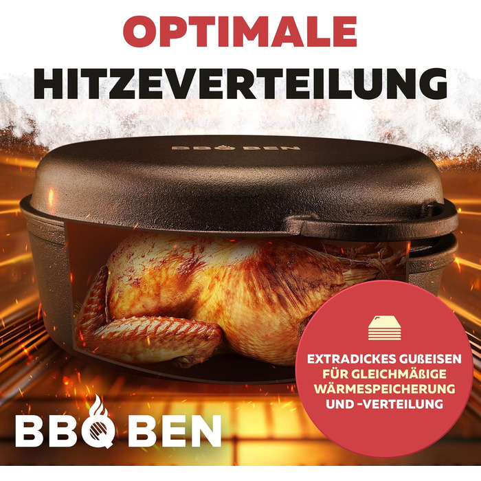 Гusseisen Bräter (34 см) з кришкою: сковорода-жаровня з чавуну для гриля, Dutch Oven, для індукції, газового гриля та духовки