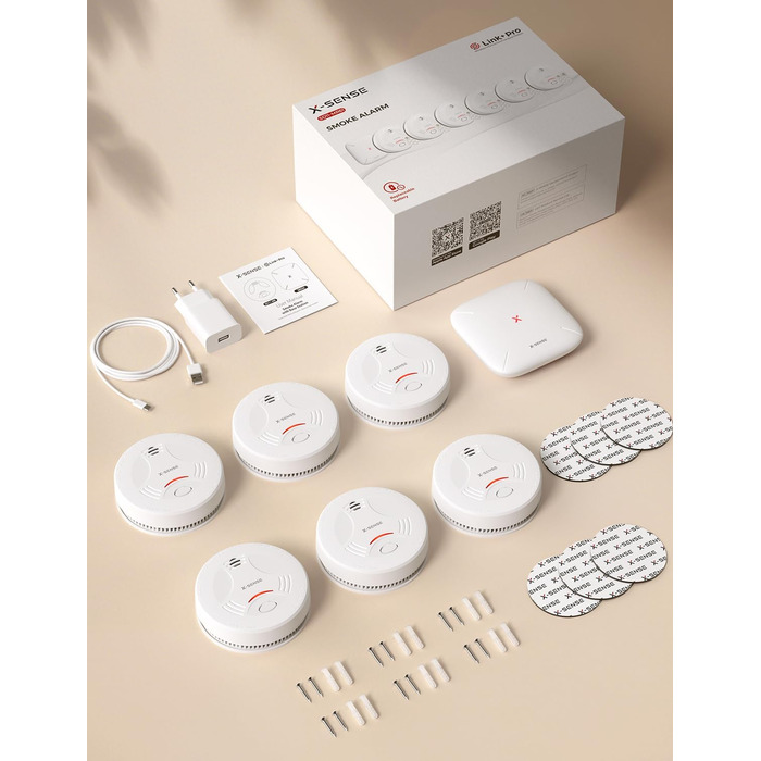 X-Sense Розумний димовий сповіщувач Wi-Fi з магнітною кріпленням, сертифікований EN 14604, мережевий димовий сповіщувач, керування через додаток, з базовою станцією SBS50, бездротовий димовий сповіщувач, SD11-MR61, комплект з 6 шт. білий