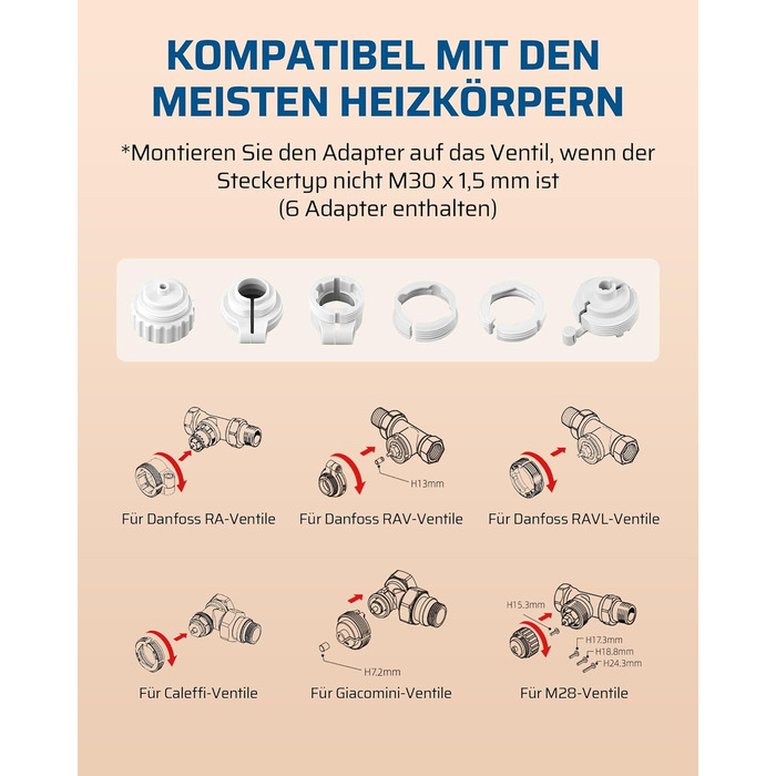 Розумний термостат для радіатора DEWENWILS WiFi, програмований, з керуванням через додаток, сумісний з Alexa та Google Assistant, енергозберігаючий, 1 шт.