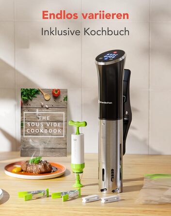 Су-від прилад KitchenBrothers - Су-від стік - Су-від набір - для приготування їжі за технологією су-від - 1200W, чорний, з аксесуарами