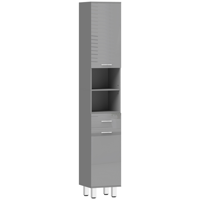 Шафа для ванної кімнати з полицями та висувним ящиком, регульована, сіра