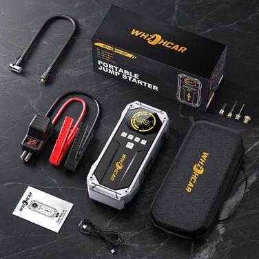 Портативний пусковий пристрій Starthilfe Powerbank 6000A з компресором, ліхтарем Lumen та LCD-дисплеєм. Чорний