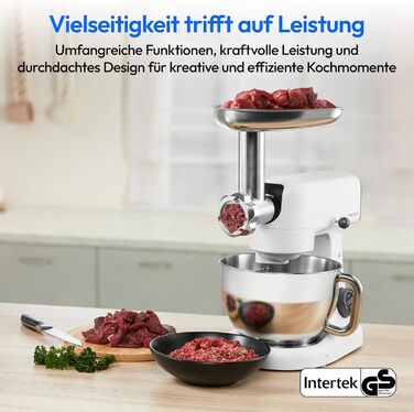 Кухонна машина MEDION MD 12600 з м'ясорубкою, 4.6 л чаша з нержавіючої сталі, тихий двигун, 800 Вт, набір насадок для натирання, шинкування та нарізання, сенсорний дисплей, міксер, тістоміс