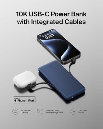 Повербанк Belkin BOOSTCHARGE Plus 10K (10 000 мАг, кабель Lightning & USB-C, додатковий порт USB-C)