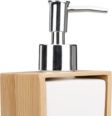 Набір для ванної кімнати Relaxdays: 4 предмети (кераміка, бамбук), дозатор мила, стакан для зубної щітки, натуральний колір, 10 x 14 x 20 см