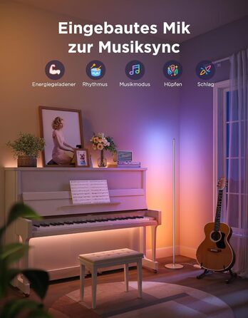 Govee RGBIC LED Торшер WiFi, Диммування, Alexa & Matter, 16 млн кольорів, 85 режимів, Музичний режим, DIY, для вітальні, спальні, геймінгу (Срібний, 1 шт)