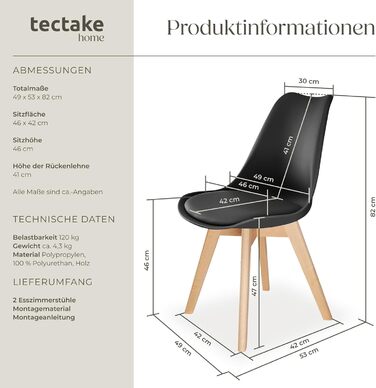 Тектейк® Комплект обідніх стільців Frederikke II (6 шт.), чорний, сучасний дизайн, для кухні, вітальні, офісу, скандинавський стиль