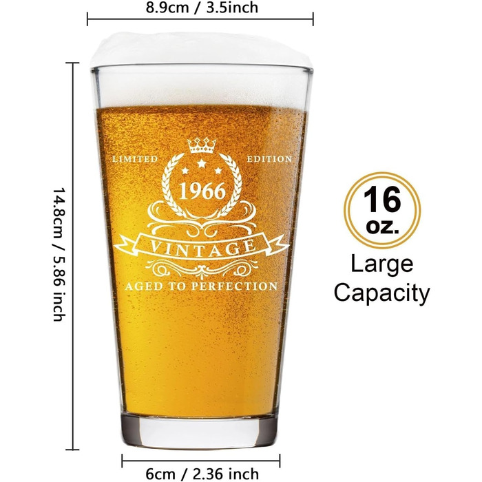 Пивний келих LIGHTEN LIFE 450 мл в дерев'яній подарунковій коробці, 1966 рік народження - ідеальний подарунок чоловікові/батькові на 60 років