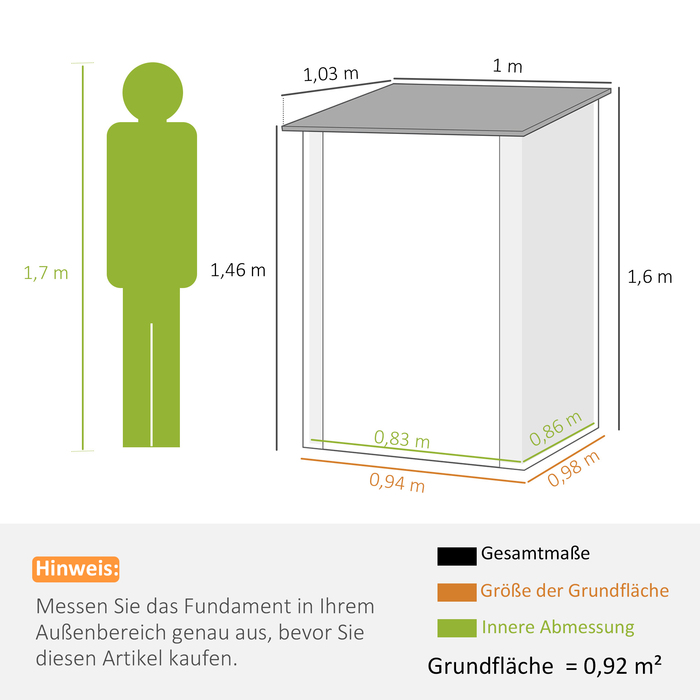 Металева садова комора, навіс для інструментів, з замком, для зовнішнього використання, 100x103x160 см, зелений