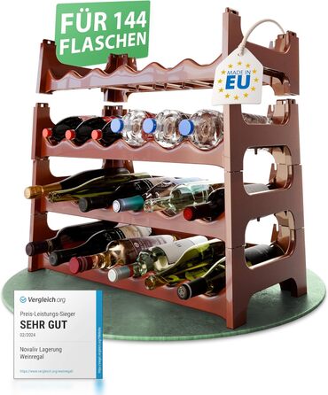 Пластикова полиця для пляшок Novaliv на 36 пляшок, розширювана, стелаж для вина, напоїв, спиртних напоїв, органайзер для пляшок (до 144 пляшок, коричневий)