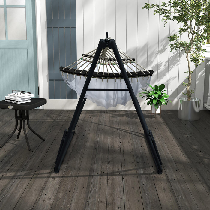 Підставка для гамака з гамаком, 263 см x 89 см x 100 см, чорний + білий
