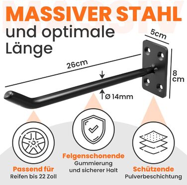 Набір кріплень для шин на стіну JK Trade® (4 шт.) з комплектом шурупів та дюбелів, для автомобілів, легкосплавних дисків, 40 кг, чорний V1