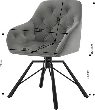 WOLTU Комплект з 4-х обертових стільців для їдальні, з підлокітниками, 360° обертання, для кухні та вітальні, з м'яким оксамитовим покриттям, сірий