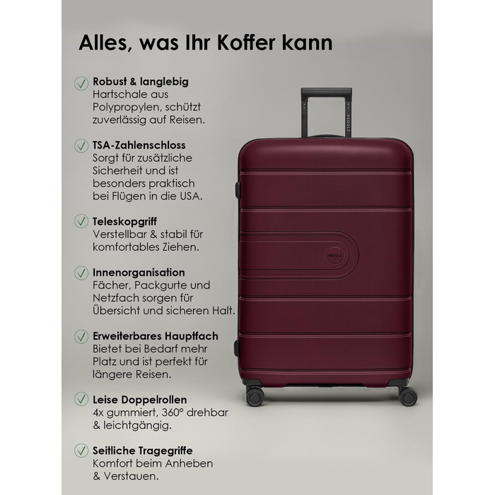 Набір валіз REDOLZ Hartschalen 3-в-1 | Розширювані, з TSA-замком | З міцного поліпропілену | Для жінок та чоловіків (Burgundy)