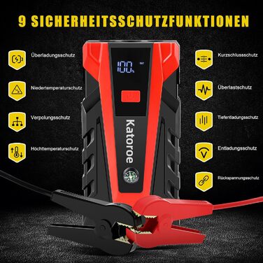 Powerbank Starthilfe 4000A: Зарядний пристрій для автомобіля, SUV та мотоцикла з LED ліхтариком. Підходить для бензинових двигунів до 9.0L та дизельних до 7.0L.