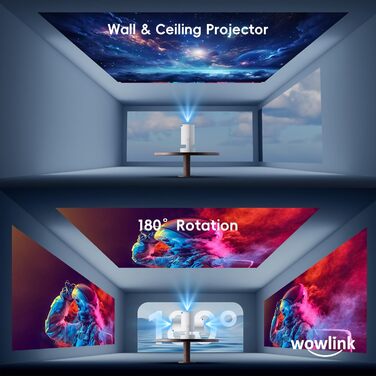 Портативний проєктор Mini Beamer 4K/1080P з WiFi 6, Bluetooth 5.4, Keystone 180°, сумісний з HDMI, TV Stick, Memory Stick, Laptop (Білий)