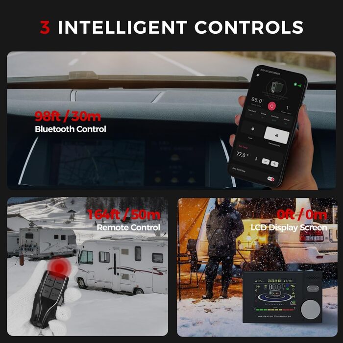 Дизельний опалювач 8kW з Bluetooth, 12V/24V/230V для вантажівок, фургонів, автодому, з автоматичним запуском та адаптером живлення, 2025 року випуску, блакитний