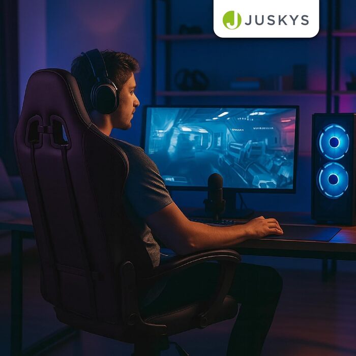 Ігровий крісло Juskys – комп'ютерне та офісне крісло, ергономічне, з регульованою спинкою та висотою, з штучної шкіри (Бордо/Чорний)