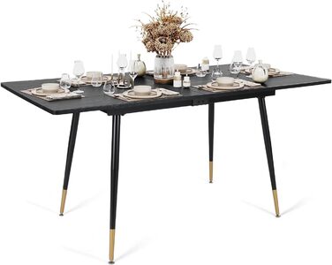 Стол обідній розкладний Cosy Meuble, 120-160x80x75 см, Чорний + Золотий, для кухні та їдальні
