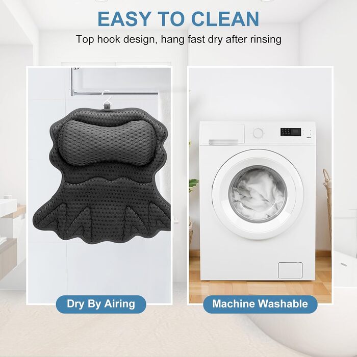 Подушка для ванни SetSail, анатомічна, з 6 присосками, чорна