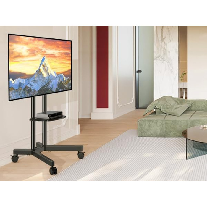 Підставка для телевізора на колесах, 32-75 дюймів, регульована по висоті, з полицею для ноутбука, VESA 600x400, чорна