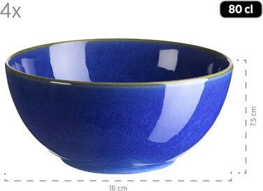 Набір посуду MSER 931547 Ossia для 4 осіб у вінтажному середземноморському стилі, комбінований сервіз з 16 предметів з кераміки (темно-синього кольору)