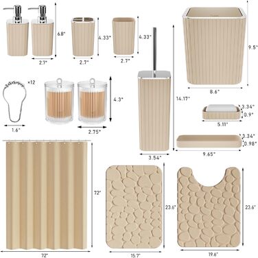 Набір аксесуарів для ванної кімнати, 25 предметів, салатовий, з душовою завісою та килимками