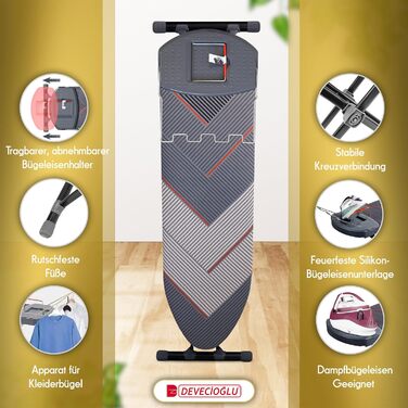 Прасувальна дошка Devecioğlu 50-80см з чохлом 36x114см, для парогенераторів, складна | Прасувальна дошка, підходить як стіл для прасування