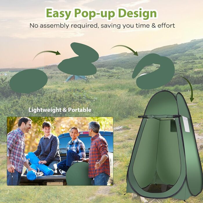 Намет для душу HOMASIS Pop up, 120x120x190 см, зелений - портативний, з кишенькою, для кемпінгу та відпочинку на природі