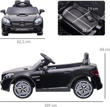Дитячий електромобіль Mercedes SLC 300 AIYAPLAY 12V з пультом, LED, музикою, ременем безпеки, чорний, для дітей від 3 років