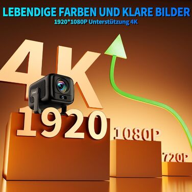 Портативний проєктор Mini Beamer 4K Full HD з 5G WiFi 6, Bluetooth 5.4 та автоматичною корекцією трапецеїдальних спотворень. Підтримка USB/Laptop/PC, з мишкою та пультом дистанційного керування. Чорний (Black-1)