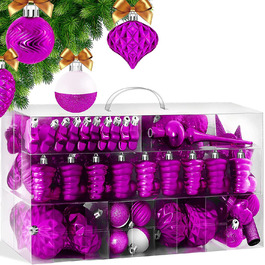 Різдвяні кулі набір з 101 предмета з мереживом ялинкові кулі Пластикові не б'ються з пластиковими ялинкові кулі коробка різдвяні прикраси і ялинкові прикраси (рожевий )