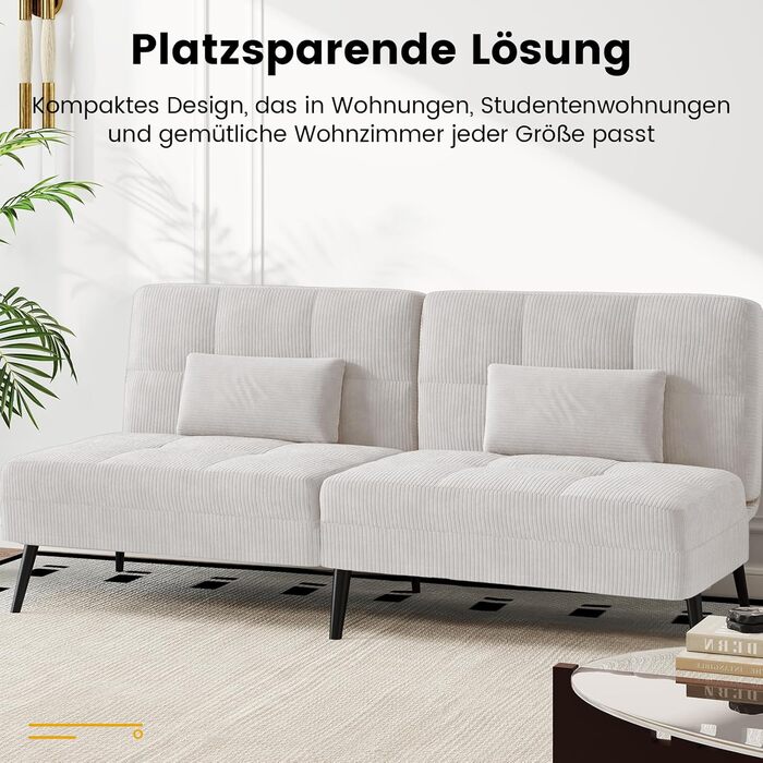 Диван-ліжко LUCKRACER 3-місний з регулюванням кута нахилу, Cordstoff, Бежевий