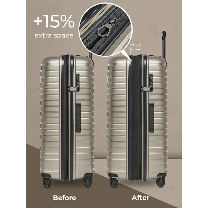 Набір валіз Pactastic 3 шт. з поліпропілену | Розширюваний, з TSA-замком та 4 колесами | Для жінок та чоловіків (Collection 04) Champaign Metallic
