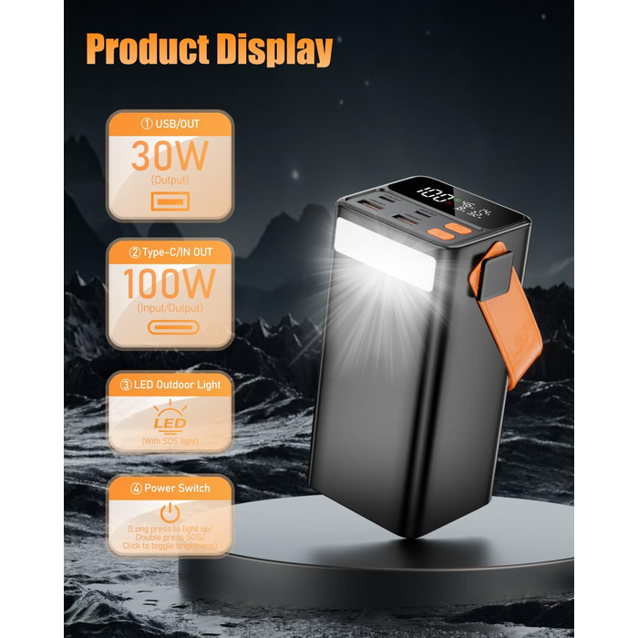 Power Bank 79800mAh Große Tragbares Laptop Powerbank 100W з LED дисплеєм та 4 виходами, для смартфонів, планшетів та ноутбуків