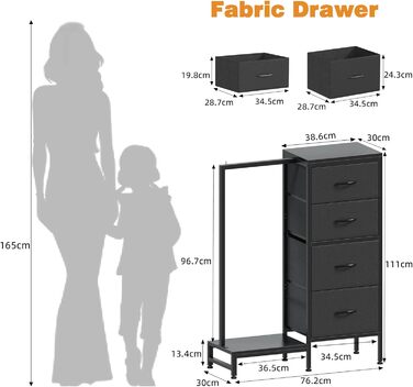 Комод 111 см з 4 висувними ящиками з тканини, шафа для одягу, комод для спальні, вітальні, коридору, чорний (30T x 76.5B x 111H см)