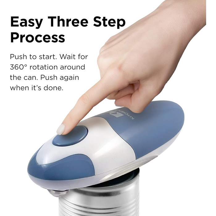 Електричний відкривач банок Kitchen Mama 2.0: автоматичний, бездротовий, з гладкою кромкою, харчовий, Blaugrau