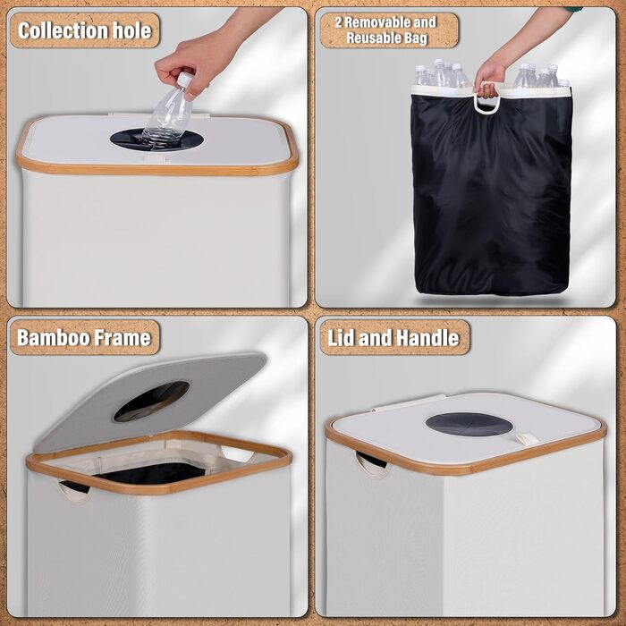 Контейнер для збору пляшок з кришкою 100л, зручне зберігання з двома ручками