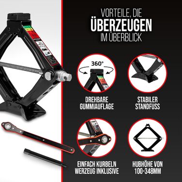 Гідравлічний домкрат Heyner 2т з чохлом, тріскачкою 17мм та гумовою накладкою (98-442мм) | Автомобільний домкрат-ножиці, сертифікат TÜV/GS