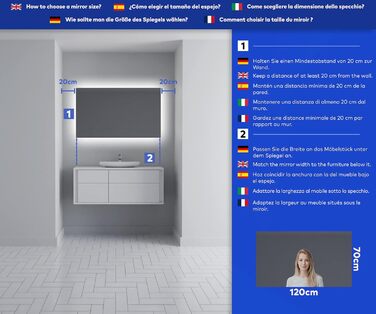 Дзеркало для ванної кімнати з підсвічуванням FORAM 120x70 см - без рами, на замовлення, сучасний дизайн