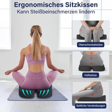 Ортопедична подушка для сидіння, ергономічна подушка для офісного крісла, подушка для куприка, комфортна подушка для стільця, зняття стресу, подушка для стільця, сидіння для автомобіля та офісу - чорна