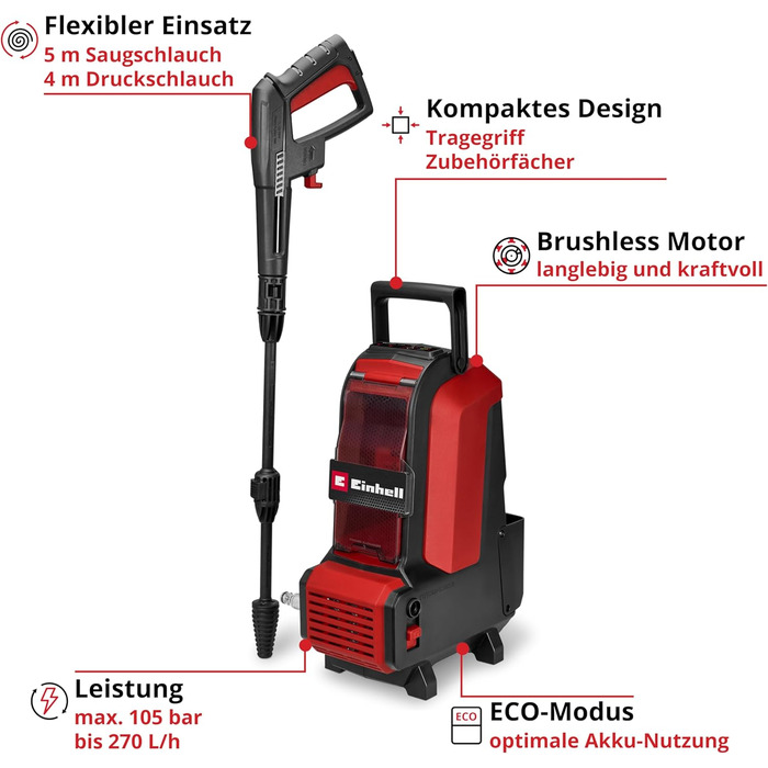 Einhell HYPRESSO 18/24-1 Акумуляторний мийний пістолет Power X-Change (24 бар, 240 л/год, без акумулятора та зарядного пристрою)